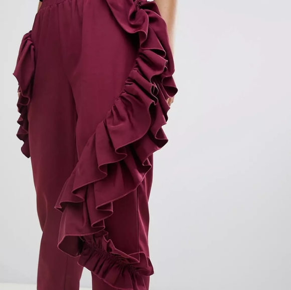 ASOS Design Ruffle Sweatpants in Burgundy Women's Us Size 4 NWT - Picture 8 of 16